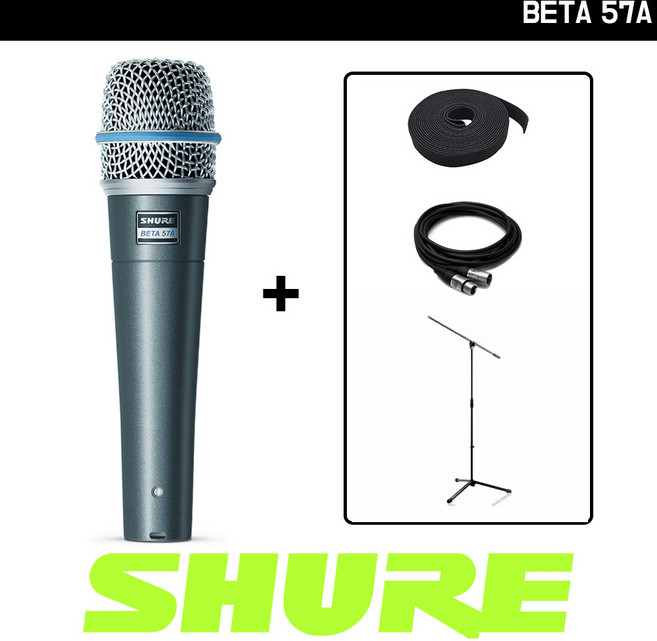 SHURE BETA57A 유선 마이크 슈어 보컬용 다이나믹 마이크 케이블 롱 스탠드 패키지 [벨크로3M증정], 2) BETA57A+캐논대55 5M 케이블+롱스탠드