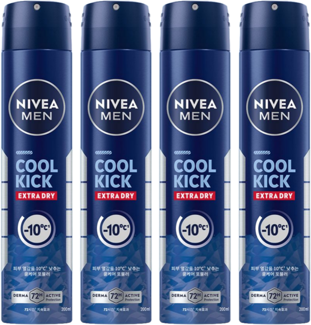 니베아 맨 쿨킥 스프레이 데오드란트, 200ml, 4개
