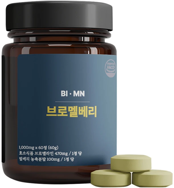 브로멜라인 브로멜베리 아이 빌베리 600mg, 1개, 60정 - 쿠팡
