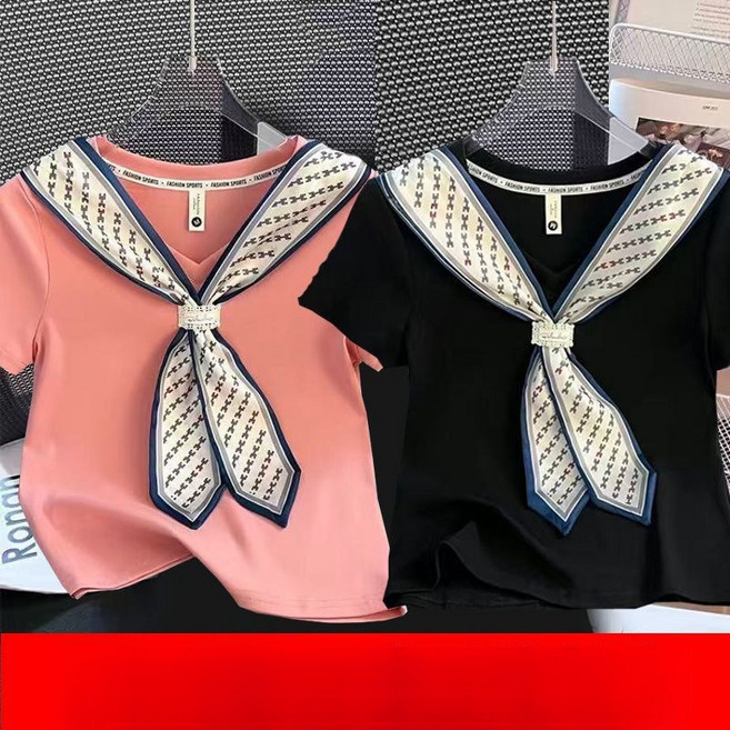 해피유통여아 반팔 항해풍 V넥 티셔츠 스타일 실크 스카프 디자인디자인14세 이상