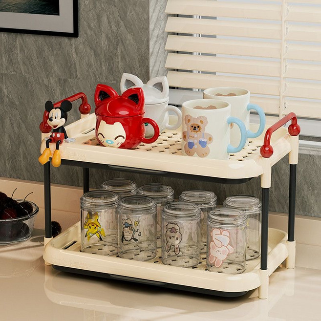 雙層杯架 瀝水置物架, 红色, 1個