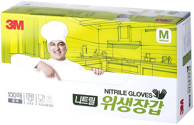 쓰리엠 니트릴 위생장갑 100p, 화이트, M, 1개