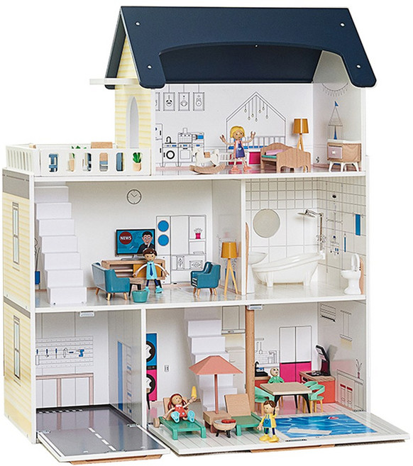 키앤비 모더닉 원목 인형의집 3층 테라스 돌하우스, 1개