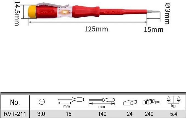 루비콘 전압 테스터 펜 슬롯형 인증 전기기사용 테스트 펜슬, 01 빠른, 02 RVT-211, 1개, 3. RVT-211