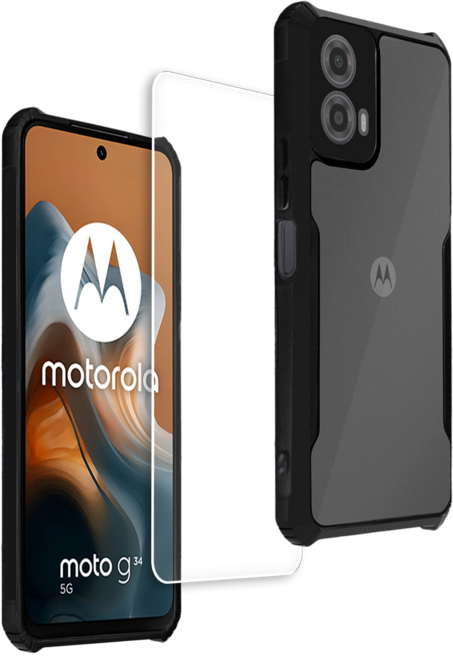 모토로라 모토 G34 5G 하이브리드 백커버 케이스 + 액정강화유리 필름