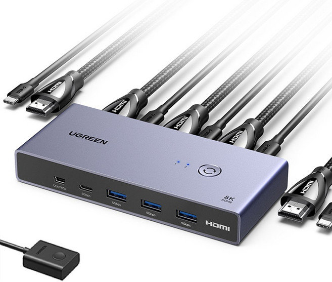 유그린 8K 60Hz HDMI 2.1 USB 멀티허브 KVM 스위치, 1개