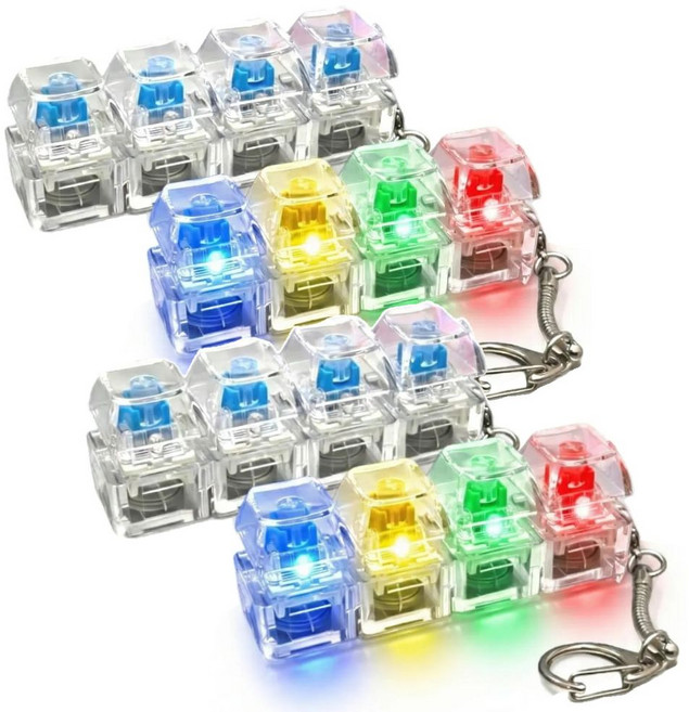 오로라데코덴 딸깍 4구 LED 키보드 키캡 키링, 투명, 1개