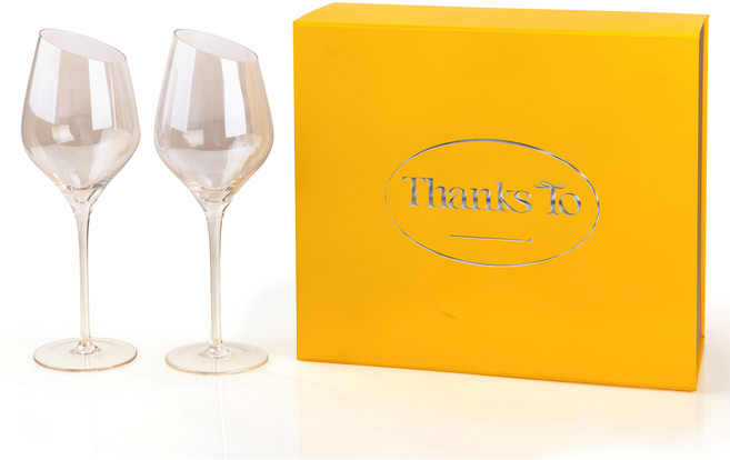 땡스투 고급 크리스탈 예쁜 와인잔 선물세트 오블리끄 샴페인골드, 2개, 440ml