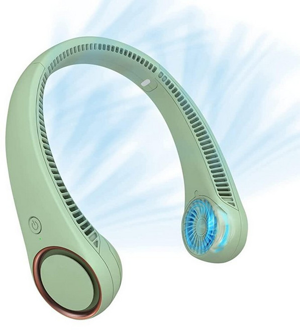 넥 선풍기: 휴대용 목 냉각 충전식 블레이드리스 선풍기 - 핸즈프리 3단 4000mAh 배터리 USB 작동 웨어러블 헤드폰 디자인 남성용 야외 실내 블랙, Light Green, 1개