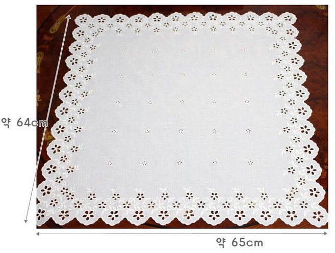 60수자수무릎덮개스카프손수건]프리티우먼-내츄럴광목 (65 x 64cm)- 아사 면손수건 꽃무늬 여성용 머릿수건 목수건 등산수건 무릎수건