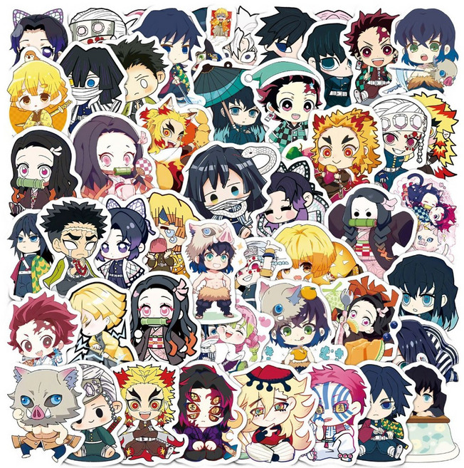 귀멸의칼날 스티커 다이어리 캐리어 꾸미기 다꾸 굿즈 귀칼 귀살대 무한성 컬렉션 세트, 50개, 귀멸의칼날(C)