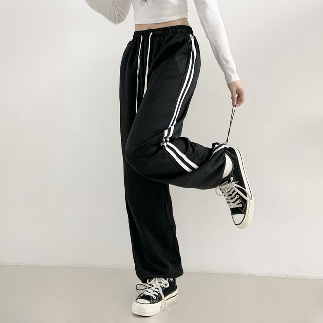 제이앤썸 사이드 라인 옆줄 와이드 트레이닝 팬츠 밑단 스트링 조거 일자핏 키작녀 두줄