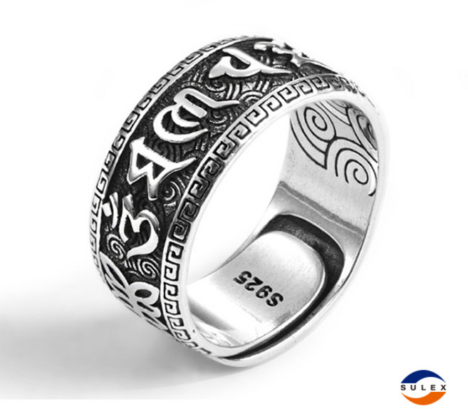 [당일출고] 최신상 S925 옴마니반메훔 육자진언 행운 실버 오픈링 반지 남녀공용 반지+ 선물포장