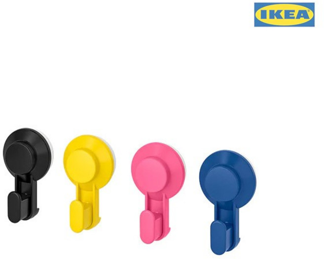 이케아 TISKEN 티스켄 흡착식후크 수건걸이 다용도 소품걸이 욕실용품 주방용품, 1세트, 티스켄 혼합색상 4개