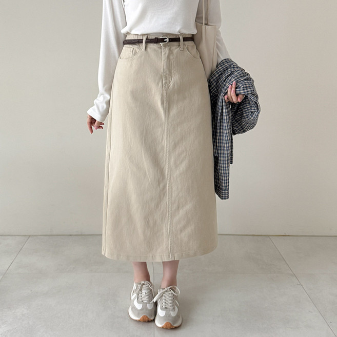 데일리앤 루드 키작녀 키큰녀 기장선택 S-2XL 사이즈 코튼 면 스판 스커트 빅사이즈 뒷트임 롱 하비 치마 봄 가을 간절기