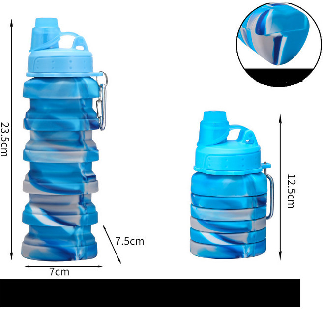 운동 물병 러닝 사이클링 휴대용 물병 야외 마라톤 압축 손잡이 포켓 자전거 물병, 500-700, 위장 블루 500ml