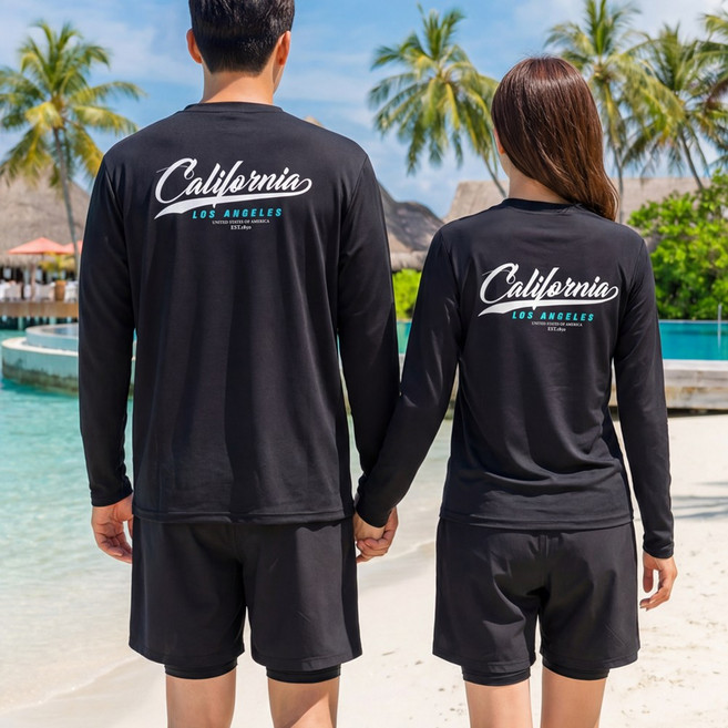 로이몬스터 남녀 캘리포니아 래쉬가드 상의+반바지 2장 세트 체형커버 빅사이즈/ROYMONSTER