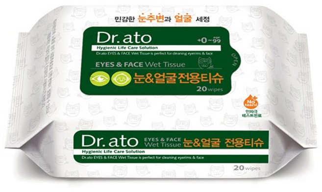 닥터아토 눈&얼굴 전용티슈 20매 휴대 유아물티슈, 60g, 20개입, 10개