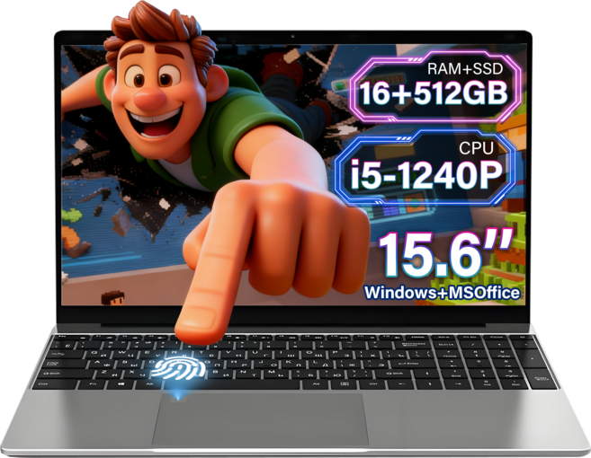 QQO 15.6인치 노트북 Intel core i5-1240P 16+512GB NVIDIA Geforce MX350 가성비 노트북 지문 잠금 해제 사무 및 오락에 적합, core i5, WIN10 Home, 16GB, 512GB, 은색