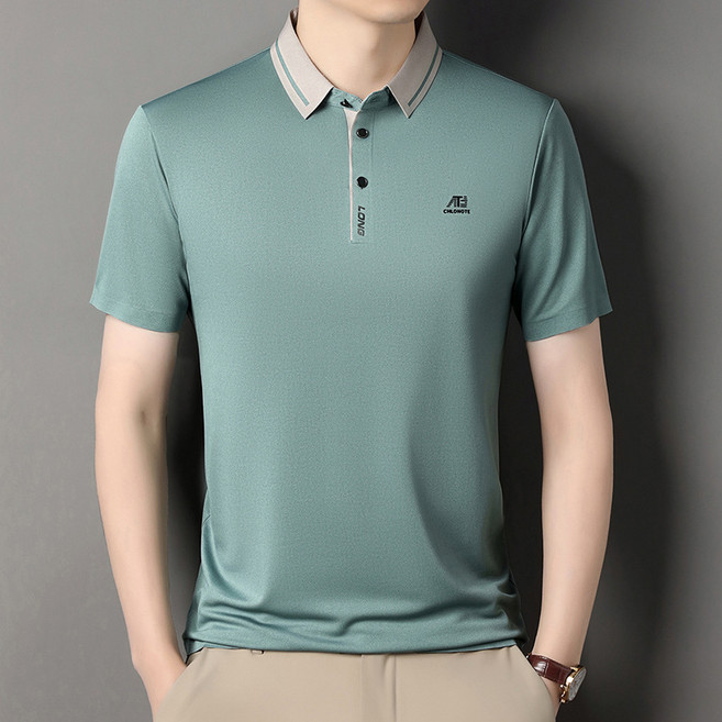 여름 남성 아이스 실크 반팔 티셔츠 통기성 스타일 캐주얼 의상 얇고 시원 남성 반팔 티셔츠 아이스 실크 소재 상용 컬러 반팔 티셔츠 스타일 편안함 골프 티셔츠