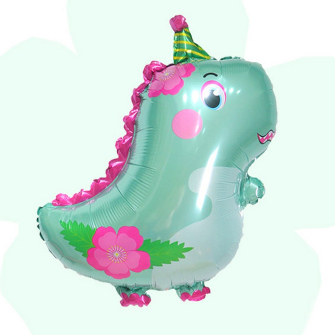 고깔쓴공룡 공룡은박헬륨풍선 티라노은박풍선 민트 남자아이생일파티데코