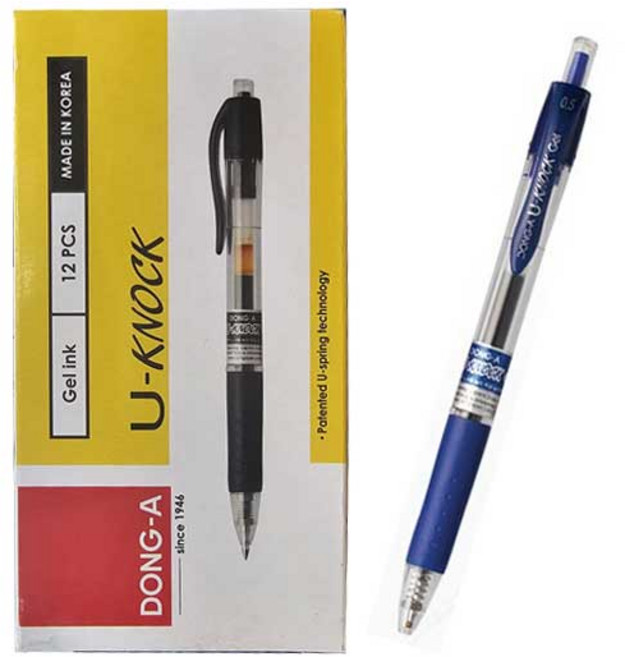 동아 유노크 젤잉크 중성 볼펜 0.5mm 12개 U-KNOCK UK504, UK 블루