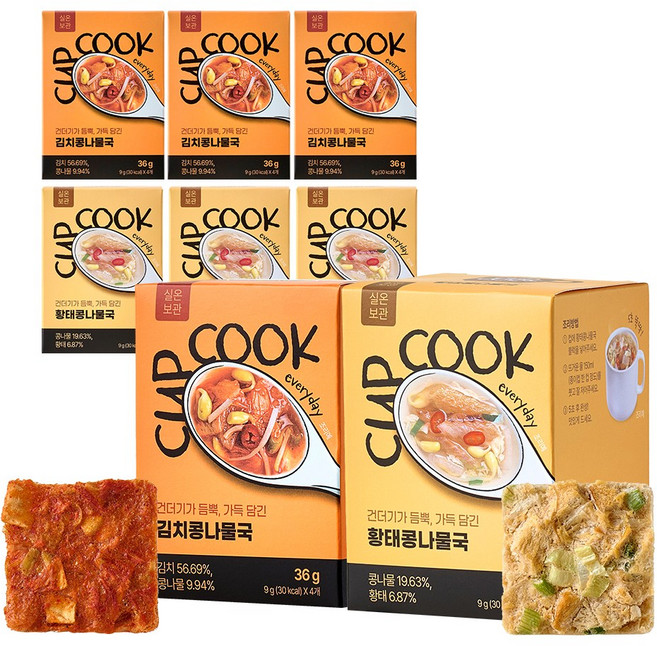 건더기 듬뿍 끊인 국보다 더 개운하고 시원한 동결건조 프리미엄 국 컵쿡에브리데이 황태콩나물국+김치콩나물국, 4세트, 72g