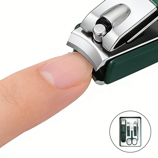 손톱깎이 6종 세트 휴대용 케이스 깔끔한 손발톱 관리, 1세트, 다크그린