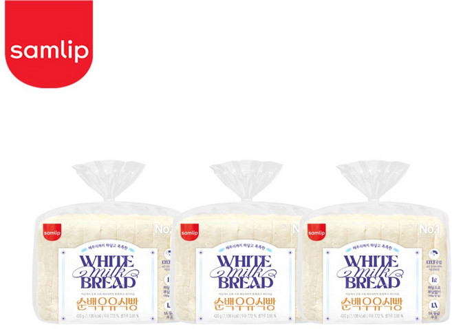 삼립 저당 순백우유식빵, 3개, 420g