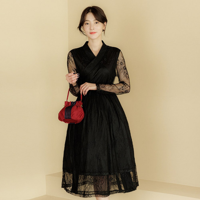 여성생활한복 철릭원피스 빅사이즈 레이스철릭원피스