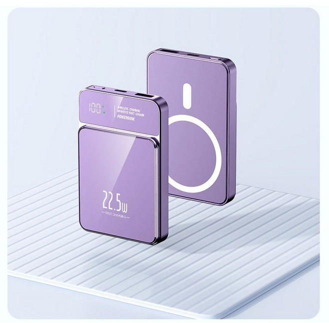 RYZO 보조배터리 맥세이프보조배터리 초슬림 초경량 20000mAh 대용량 슈퍼 급속충전22.5W 무선충전 보조배터리 항공 표준에 부합, 자주색