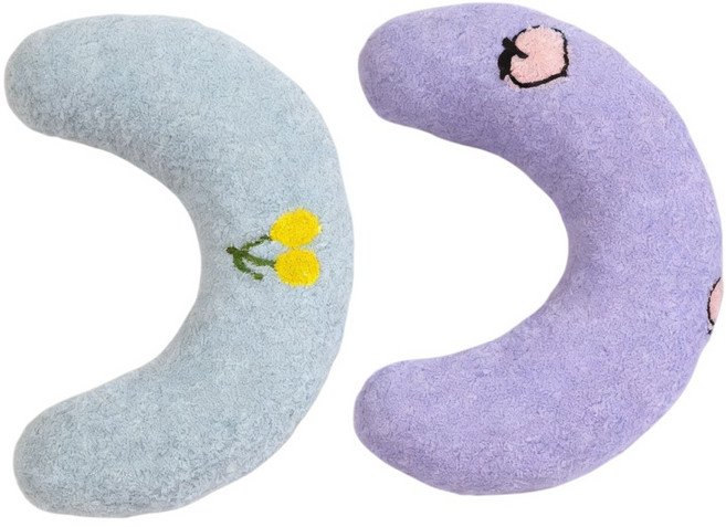 세이섬 반려동물 목 받침 베개 쿠션 세트 강아지 고양이 겸용 반달베개 꿀잠 쿠션, 1세트, 블루1개+퍼플1개