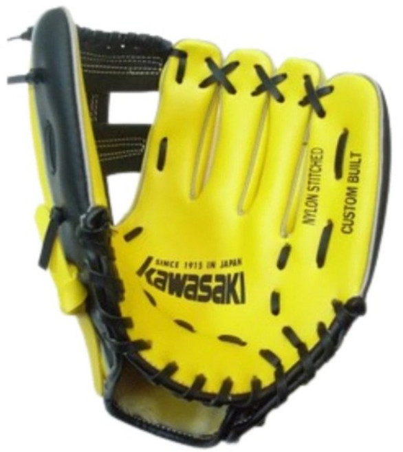 Kawasaki 兒童棒球手套 10.5吋 黃黑配色 壘球手套 左手套(右撇子), 台灣製造, 1個