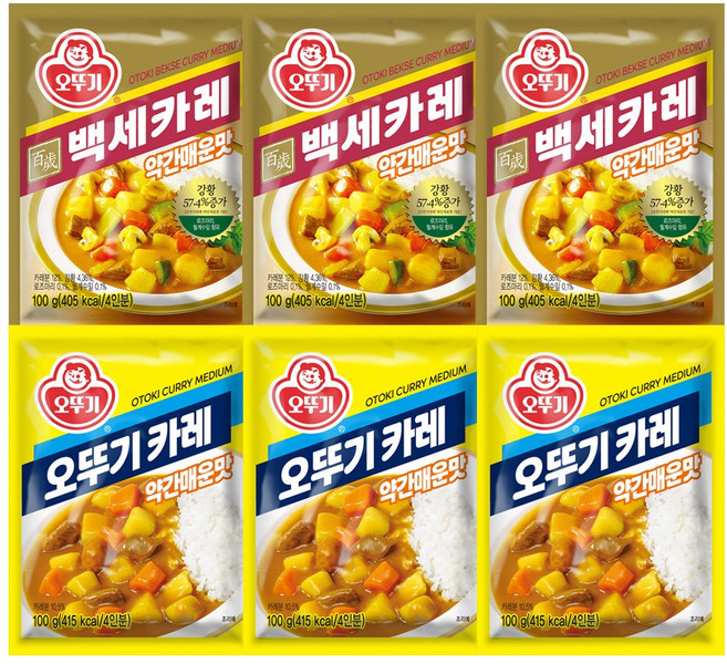 오뚜기카레 약간매운맛 100g 3개+백세카레 약간매운맛 100g 3개(총 6개), 1세트