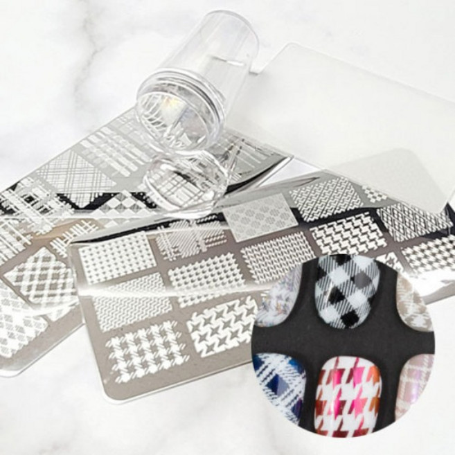 네일스템핑 플레이트 체크디자인2종 선택1 아트스템프, xl045, 1개