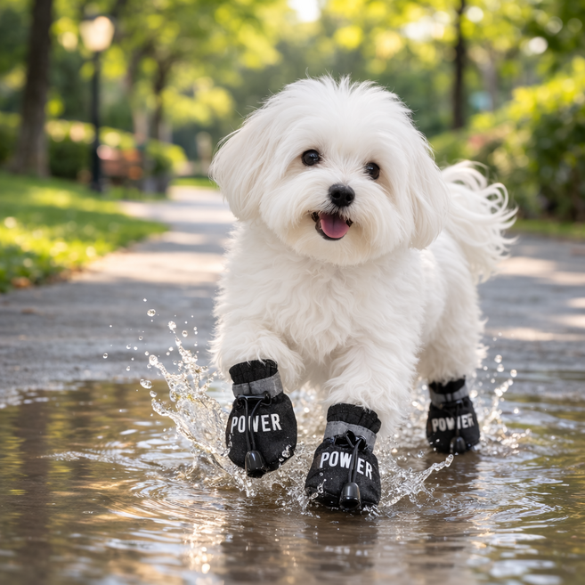 강아지 영문 프린트 신발 봄 외출용 방수 방오 소프트 바닥 미끄럼방지 탈착 방지 반려견 신발, 검정, 1개