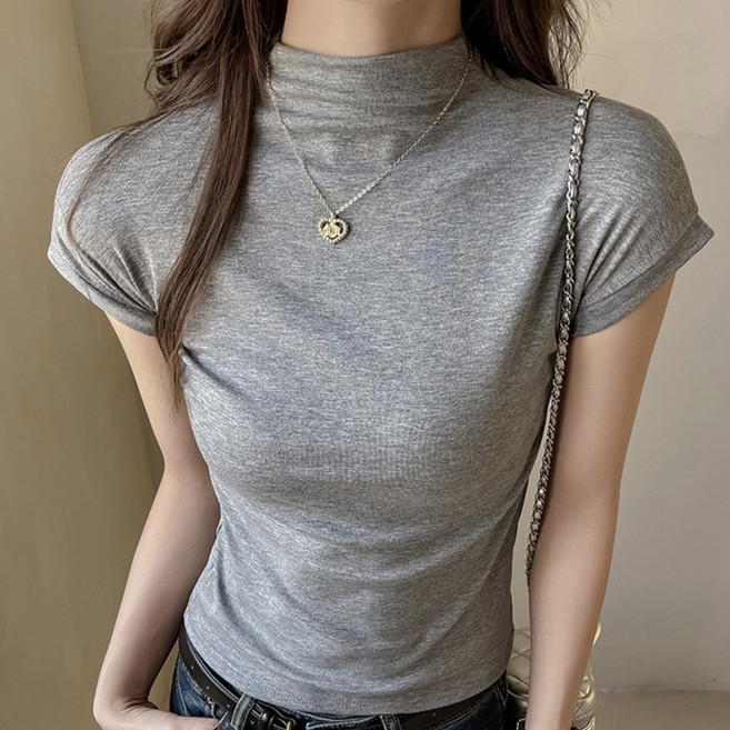 은무드 여성 심플 슬림 반목 이너 반팔 티셔츠