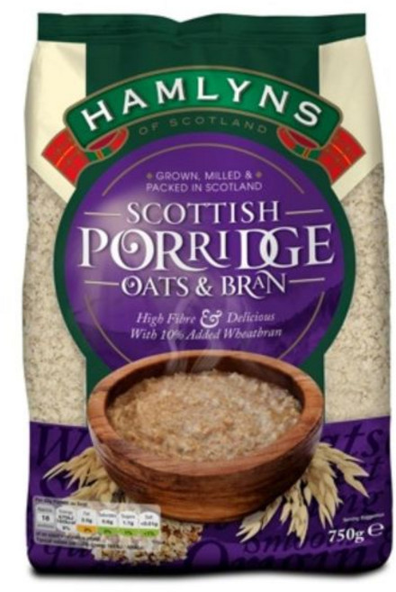 Hamlyns of Scotland Ltd 오트밀 햄린스 스코틀랜드 오트밀과 브랜 스코틀랜드에서 재배 제분 및 포장 750그램 가방 1개입, 750그램 (1팩), 750g, 1개