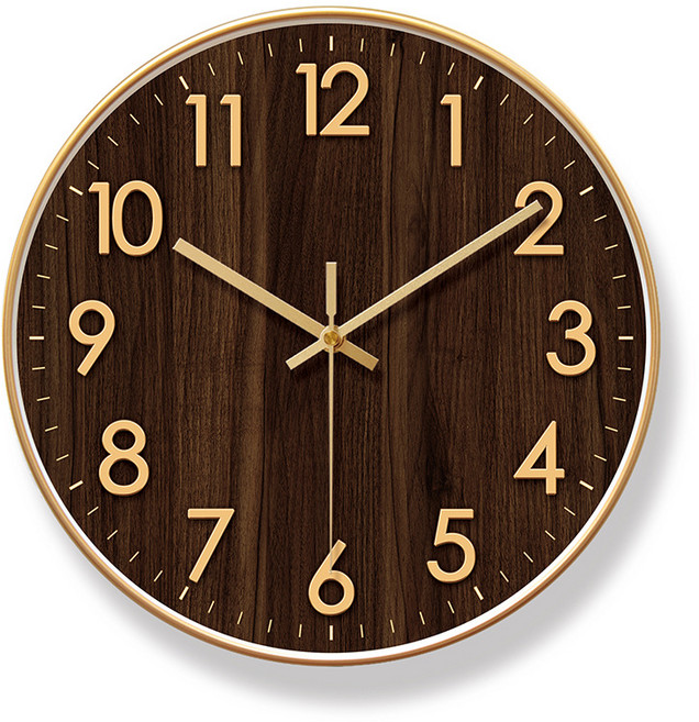 STYLE.DR 무소음 우드 무늬 벽시계 아트 인테리어 시계, 헤이즐넛 색