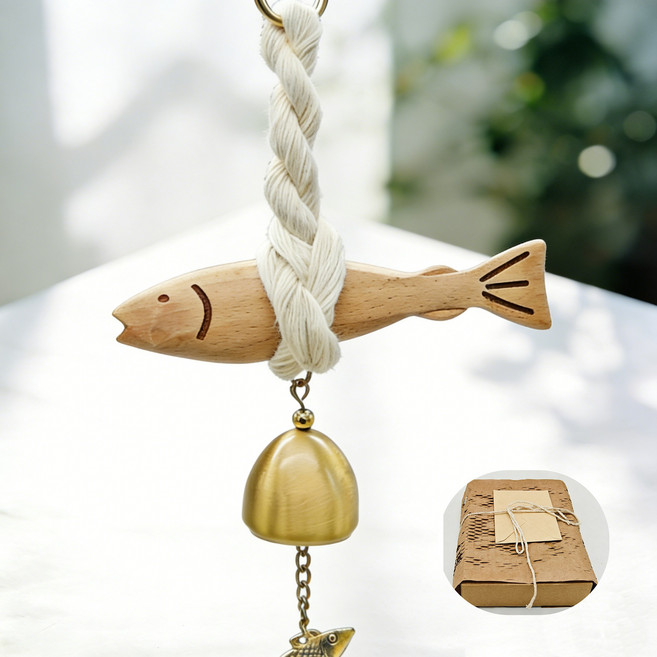 WHH 액운 막이 명태 도어벨 이사 특별한 선물 액막이명태 세트, 나무색