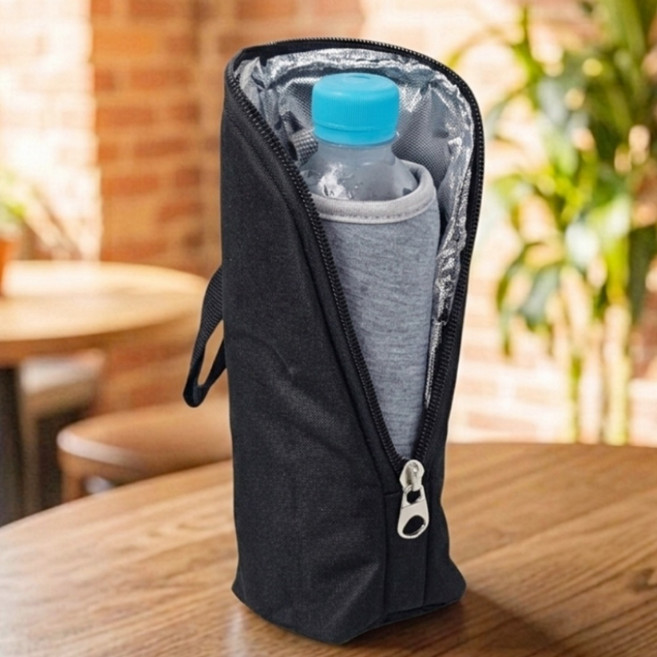 생수 물병 보냉 파우치 500ml 물통 주머니 커버 생수병 휴대용 미니 보냉백 등산 운동 여행용 보온 가방, 블랙, 1개