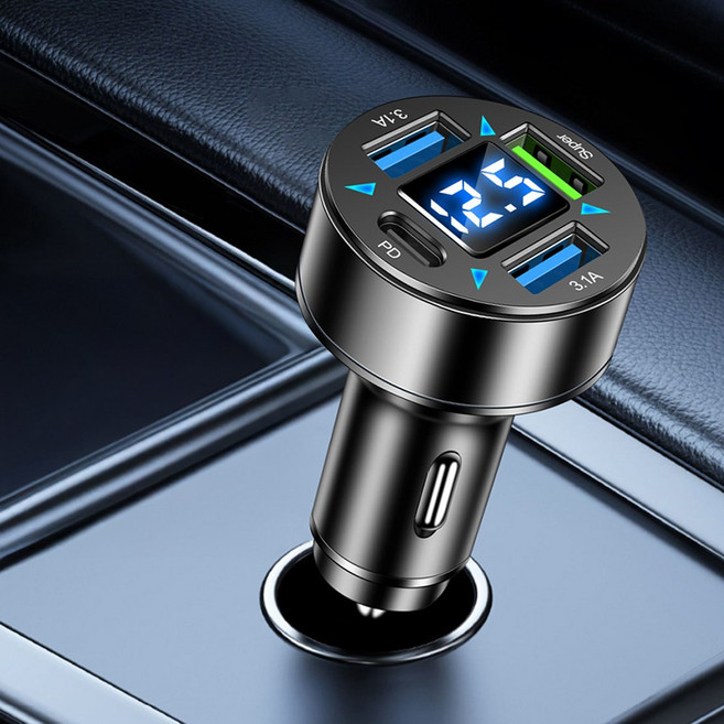 라이트닝웍스 차량용 전압측정 QC 3.0 시가잭 초고속 충전기, 4구, 1개