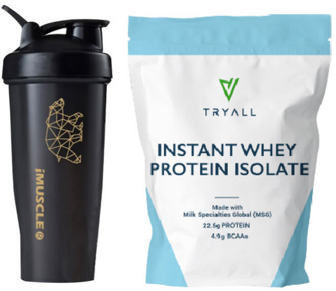 TRYALL 純分離乳清蛋白 無MSG添加 500克, 1個, 1包+Imuscle限量黑金搖搖杯*1
