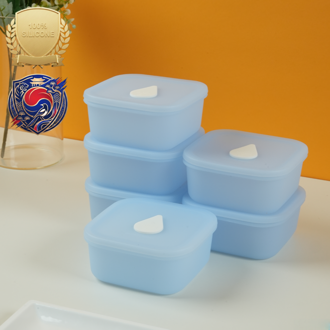 아티즌 쿡 국내생산 실리콘 반투명 사각 밥용기 400ml 6P 전자레인지 냉동밥 보관 용기 밥그릇, 6개, 노르딕블루