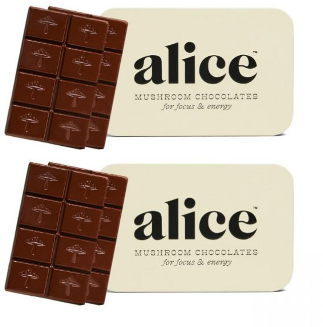 Alice 초콜릿 앨리스 머쉬룸 브레인스토밍 버섯 집중력 명료성 및 인지 기능을 위한 에너지 바 라이언스 메인 코디세프스 과라나 포스파티딜세린 카페인 뉴트로픽, 브레인스토밍 - 2팩, 1개