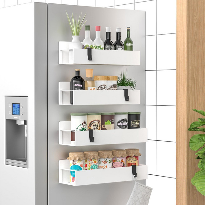 자석형 수납선반 서랍장 선반 냉장고 사이드 철제 자석 선반 H407, 1세트, 흰색