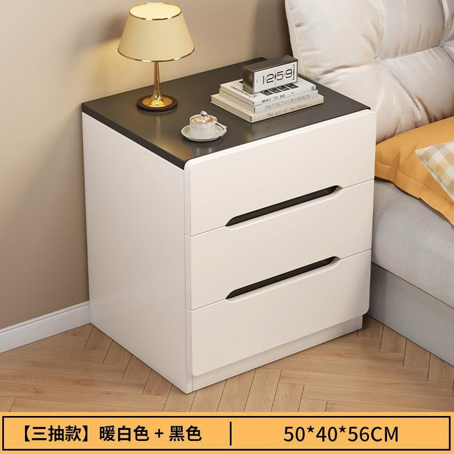 北歐風 三抽屜 暖白色+黑色 牀頭櫃 50CM, 三抽白底款暖白色+黑色50CM