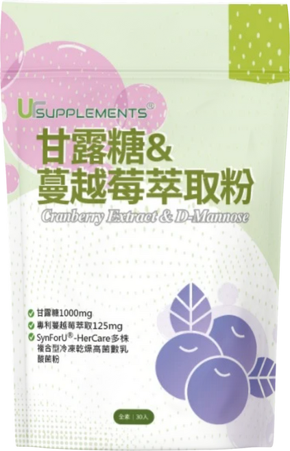 UrSupplements 甘露糖蔓越莓萃取粉 私密呵護女性益生菌, 1.6g, 30個