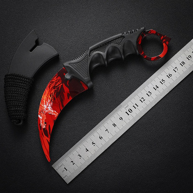 CSGO 안전한 칼 발톱 나이프 캠핑용 연습용 카람빗 나이프 날 없는 둔한 발리송, 1개, 포효