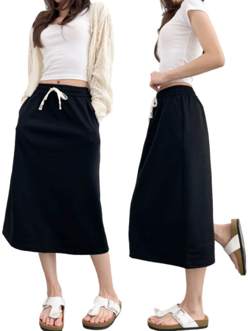 이지스타일 H라인 뒤트임 풀밴딩 트레이닝 롱스커트